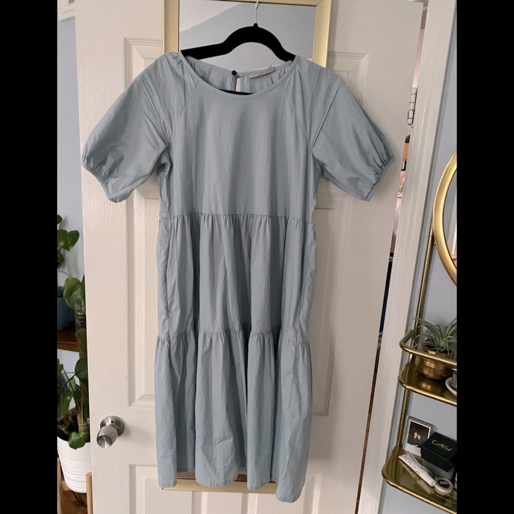 Midi dress from Everlane; has pockets; light blue; worn 2x